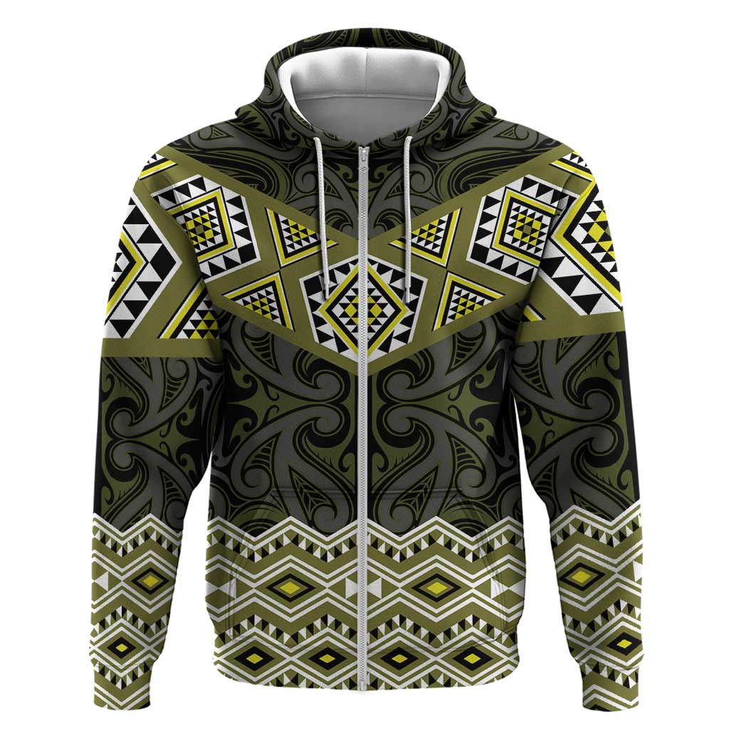 New Zealand Aotearoa Hoodie Yellow Taniko Art Maori Pattern LT05 Zip Hoodie Yellow - Polynesian Pride