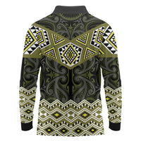 New Zealand Aotearoa Long Sleeve Polo Shirt Yellow Taniko Art Maori Pattern LT05 - Polynesian Pride
