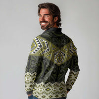 New Zealand Aotearoa Long Sleeve Polo Shirt Yellow Taniko Art Maori Pattern LT05 - Polynesian Pride