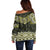 New Zealand Aotearoa Off Shoulder Sweater Yellow Taniko Art Maori Pattern