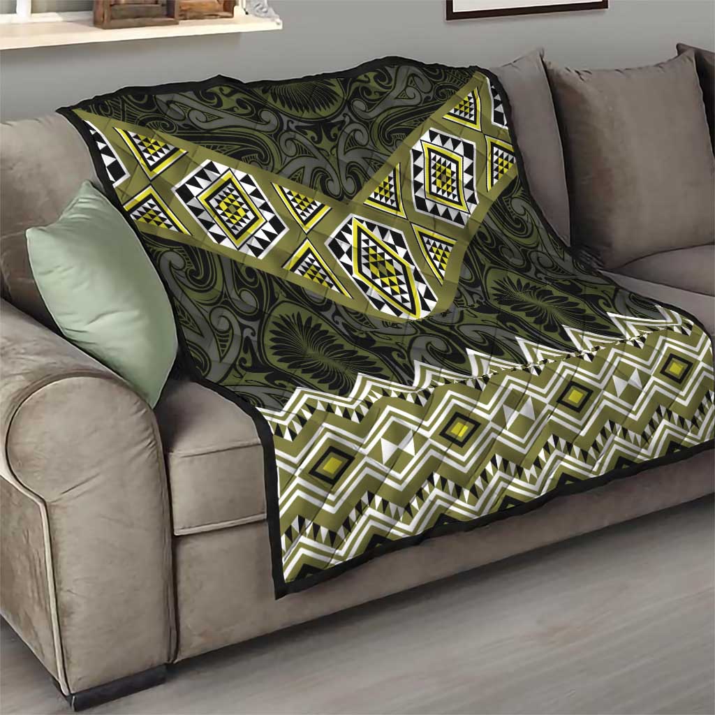 New Zealand Aotearoa Quilt Yellow Taniko Art Maori Pattern LT05 - Polynesian Pride