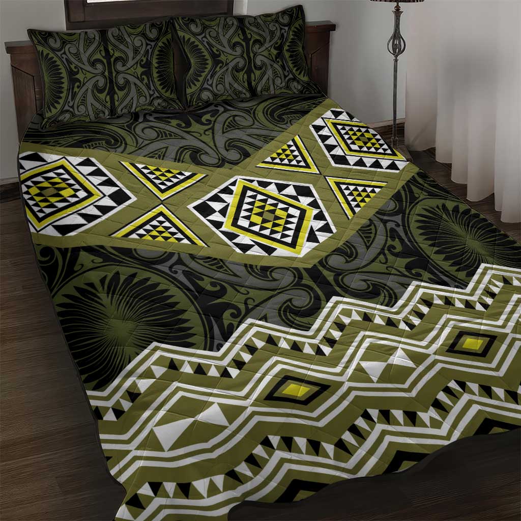 New Zealand Aotearoa Quilt Bed Set Yellow Taniko Art Maori Pattern LT05 Yellow - Polynesian Pride