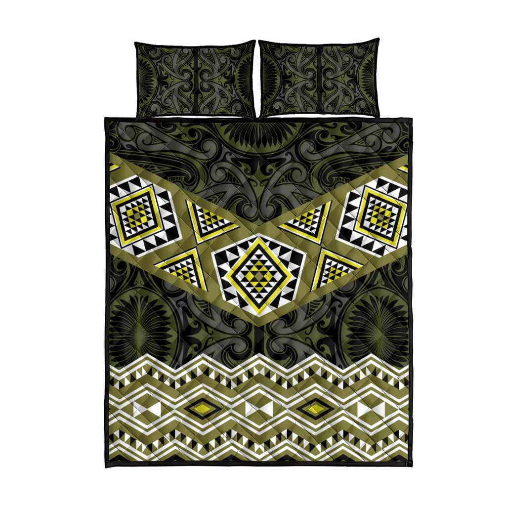 New Zealand Aotearoa Quilt Bed Set Yellow Taniko Art Maori Pattern LT05 - Polynesian Pride