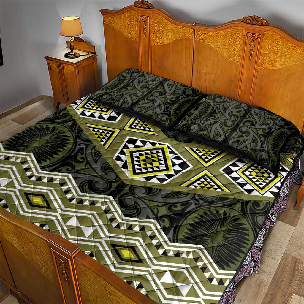 New Zealand Aotearoa Quilt Bed Set Yellow Taniko Art Maori Pattern LT05 - Polynesian Pride