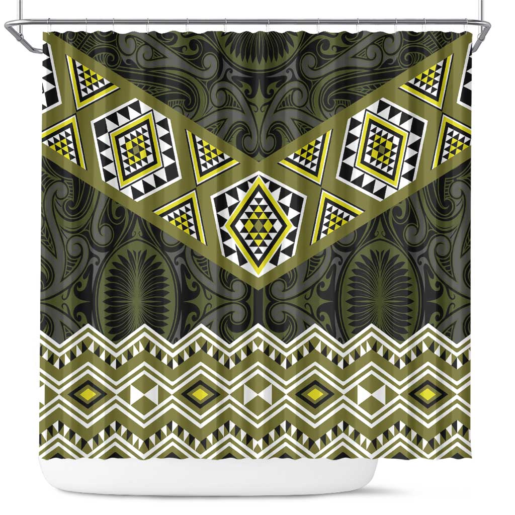 New Zealand Aotearoa Shower Curtain Yellow Taniko Art Maori Pattern LT05 Yellow - Polynesian Pride