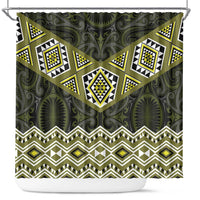 New Zealand Aotearoa Shower Curtain Yellow Taniko Art Maori Pattern LT05 Yellow - Polynesian Pride