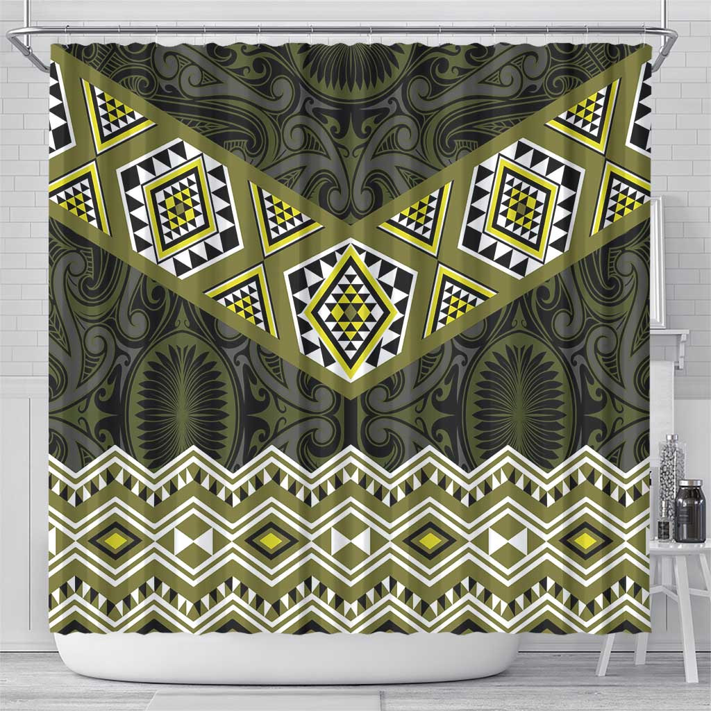 New Zealand Aotearoa Shower Curtain Yellow Taniko Art Maori Pattern LT05 - Polynesian Pride