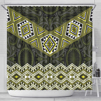 New Zealand Aotearoa Shower Curtain Yellow Taniko Art Maori Pattern LT05 - Polynesian Pride