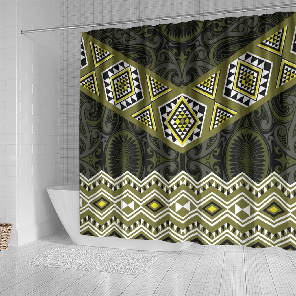 New Zealand Aotearoa Shower Curtain Yellow Taniko Art Maori Pattern LT05 - Polynesian Pride