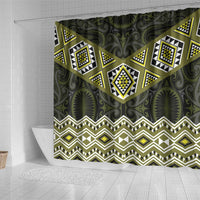 New Zealand Aotearoa Shower Curtain Yellow Taniko Art Maori Pattern LT05 - Polynesian Pride
