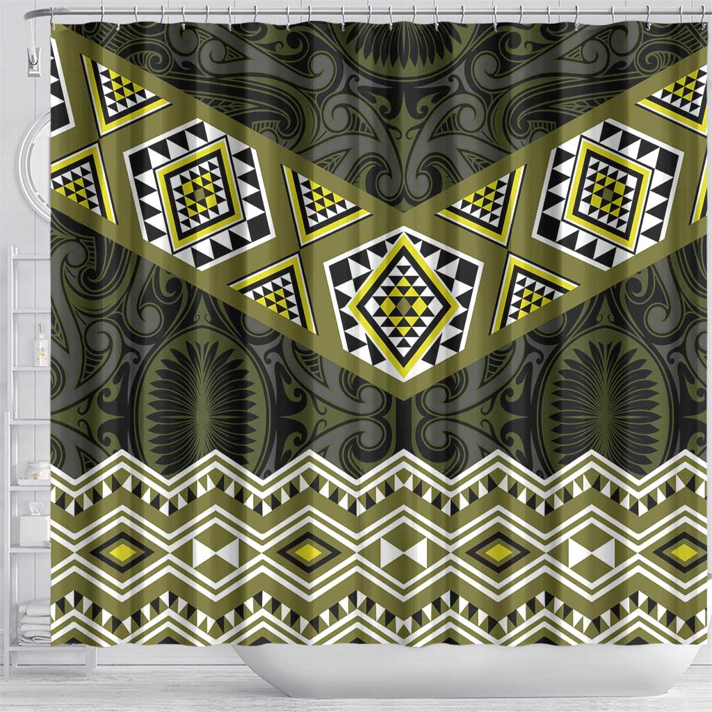 New Zealand Aotearoa Shower Curtain Yellow Taniko Art Maori Pattern LT05 - Polynesian Pride