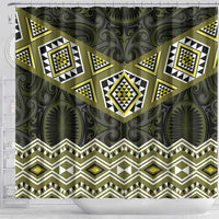 New Zealand Aotearoa Shower Curtain Yellow Taniko Art Maori Pattern LT05 - Polynesian Pride