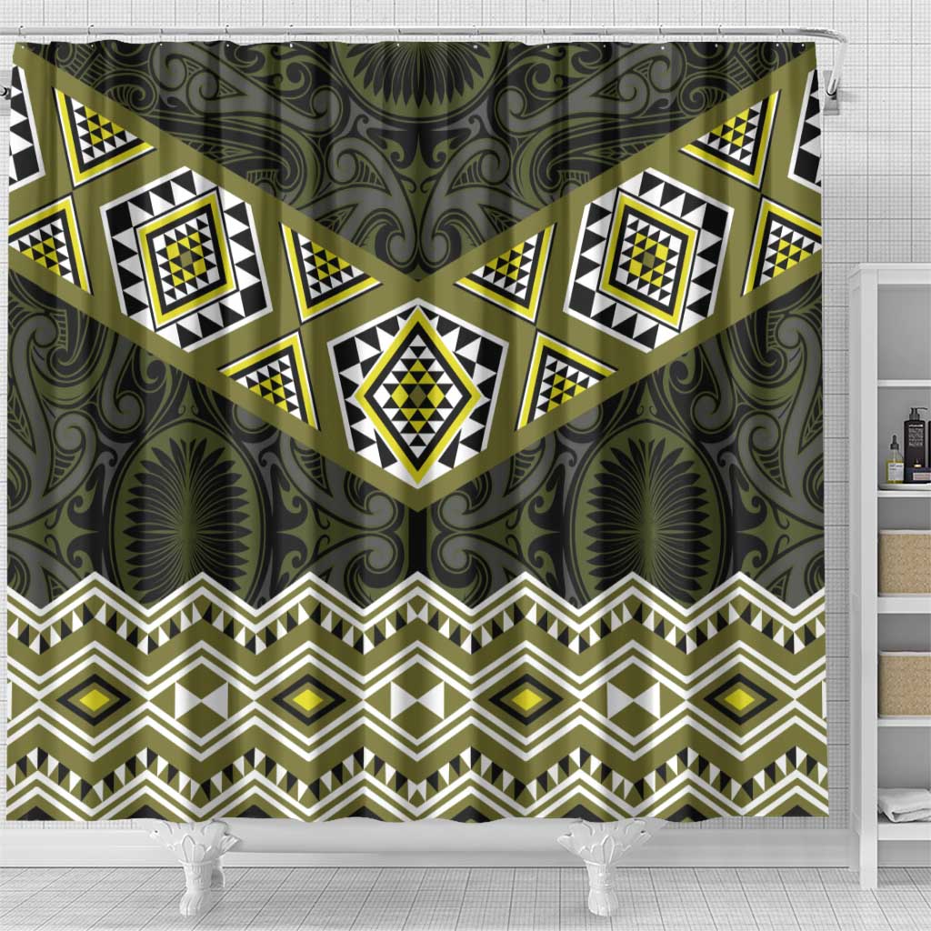 New Zealand Aotearoa Shower Curtain Yellow Taniko Art Maori Pattern LT05 - Polynesian Pride