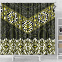 New Zealand Aotearoa Shower Curtain Yellow Taniko Art Maori Pattern LT05 - Polynesian Pride