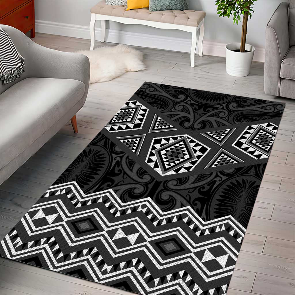 New Zealand Aotearoa Area Rug Black Taniko Art Maori Pattern LT05 - Polynesian Pride