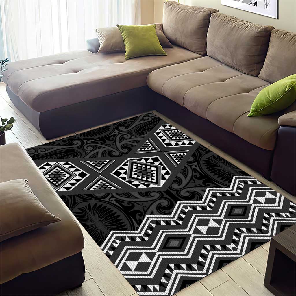 New Zealand Aotearoa Area Rug Black Taniko Art Maori Pattern LT05 - Polynesian Pride