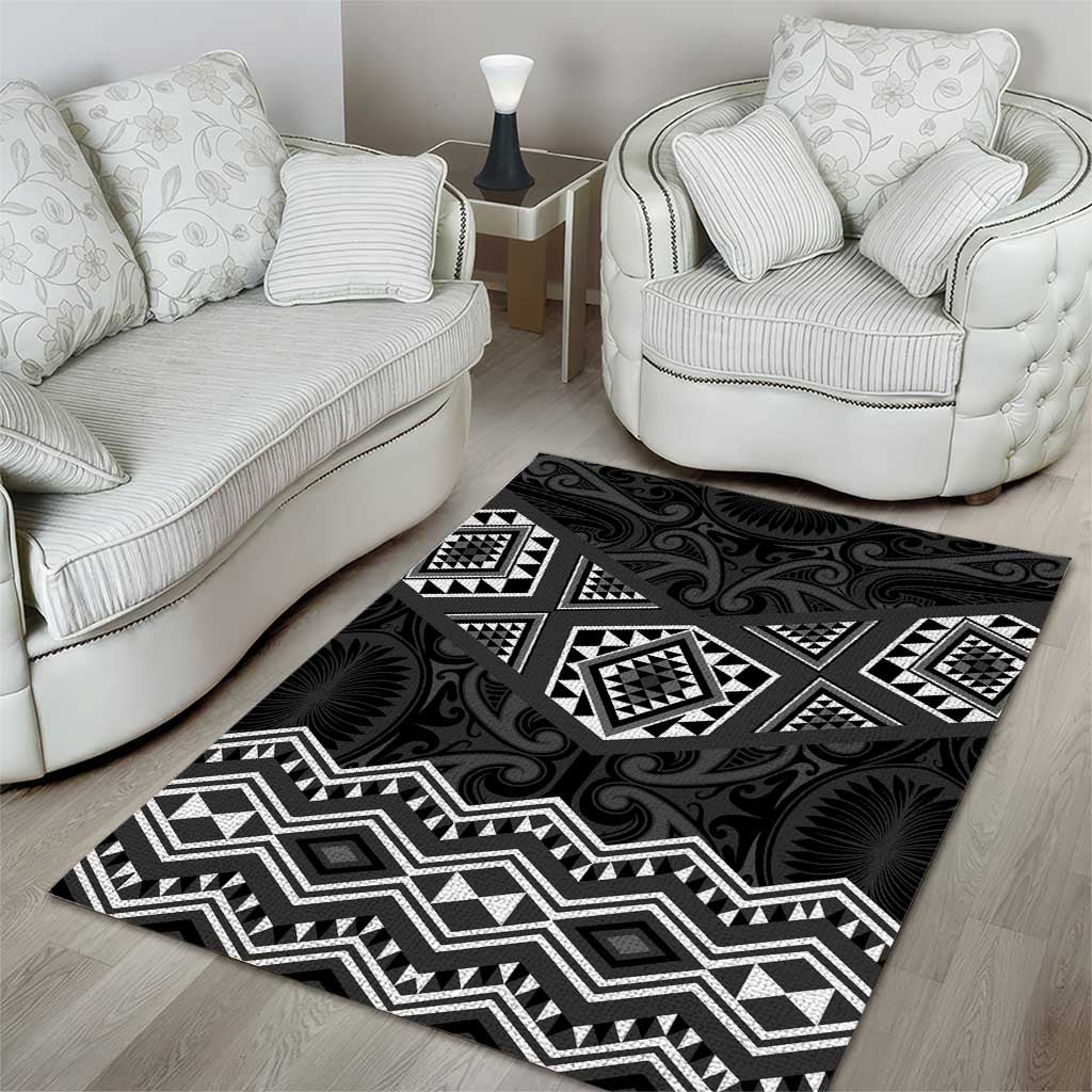 New Zealand Aotearoa Area Rug Black Taniko Art Maori Pattern LT05 - Polynesian Pride