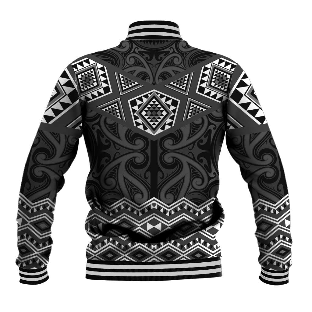 New Zealand Aotearoa Baseball Jacket Black Taniko Art Maori Pattern LT05 - Polynesian Pride