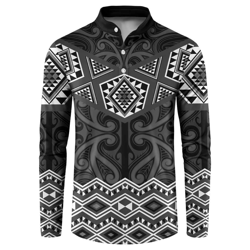 New Zealand Aotearoa Button Sweatshirt Black Taniko Art Maori Pattern LT05 Black - Polynesian Pride
