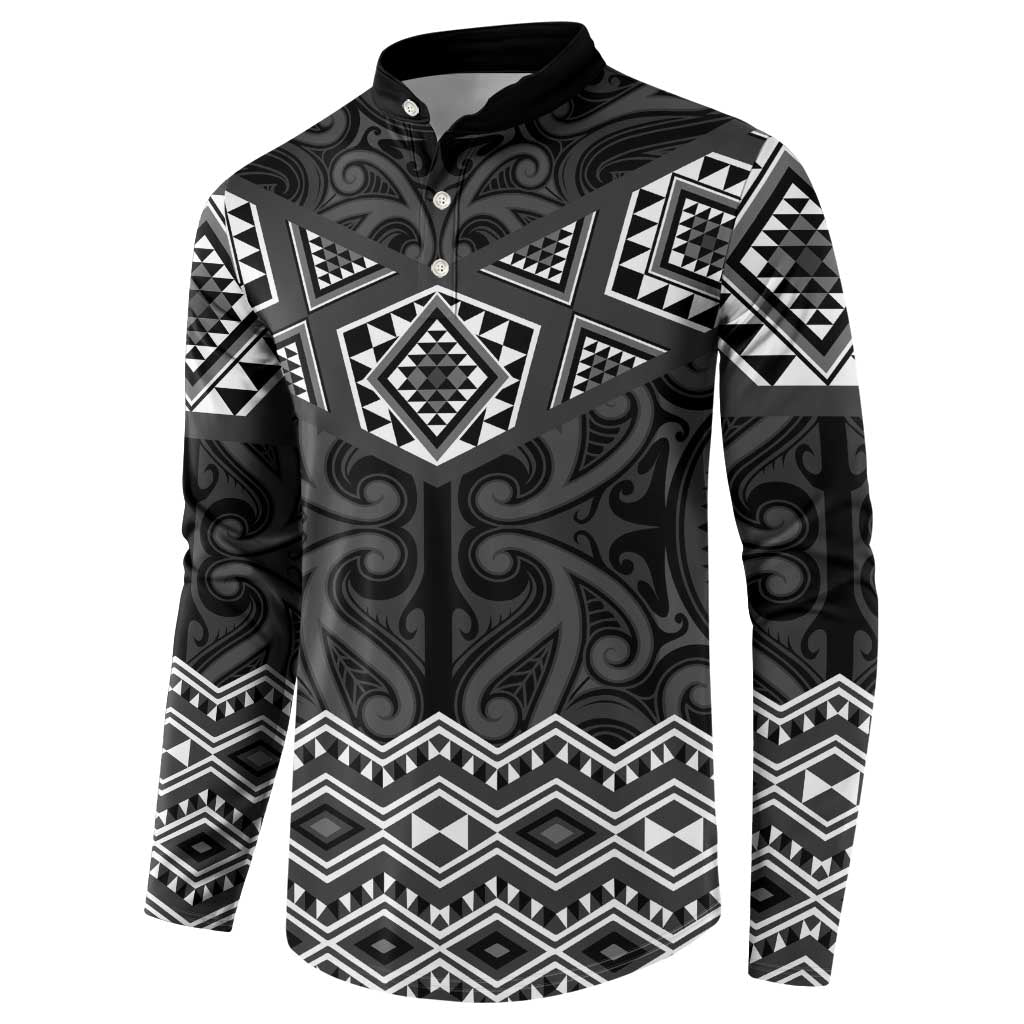 New Zealand Aotearoa Button Sweatshirt Black Taniko Art Maori Pattern LT05 - Polynesian Pride