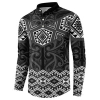 New Zealand Aotearoa Button Sweatshirt Black Taniko Art Maori Pattern LT05 - Polynesian Pride