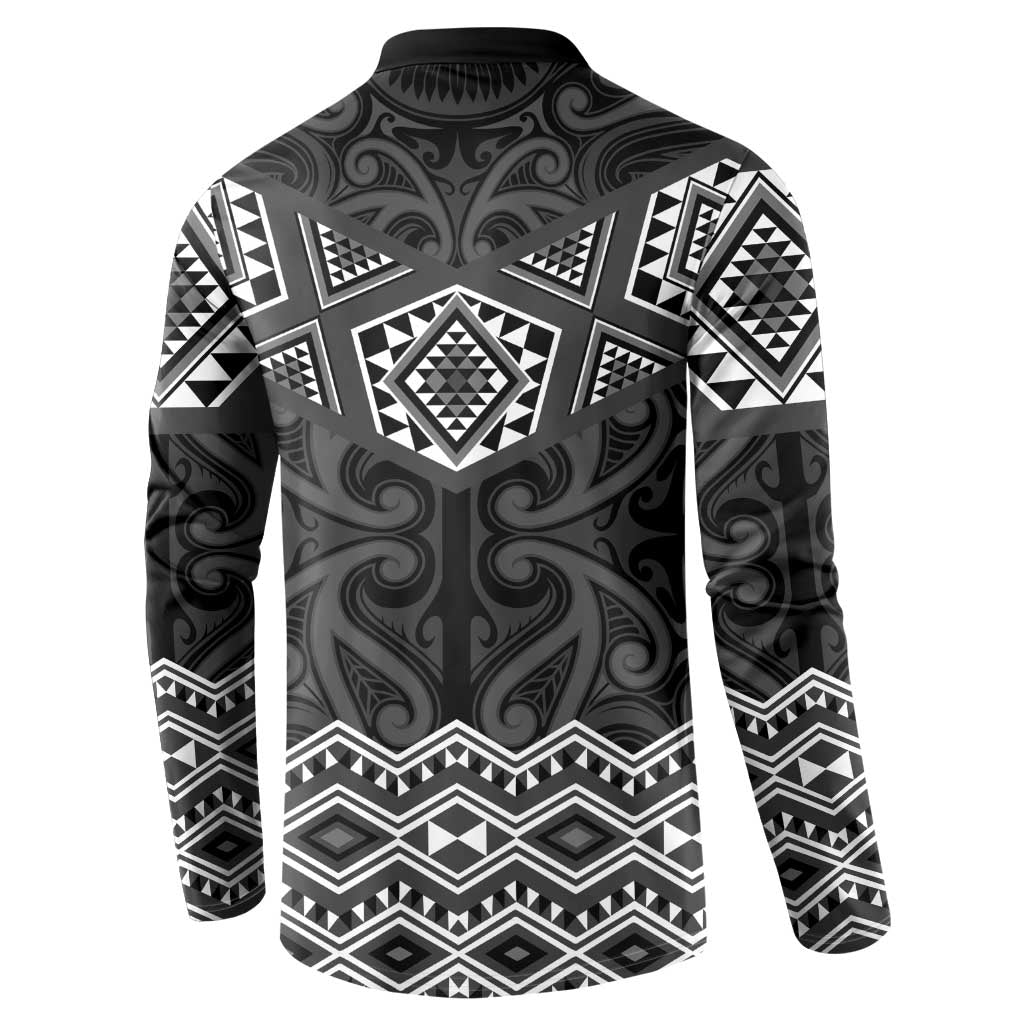 New Zealand Aotearoa Button Sweatshirt Black Taniko Art Maori Pattern LT05 - Polynesian Pride