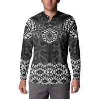 New Zealand Aotearoa Button Sweatshirt Black Taniko Art Maori Pattern LT05 - Polynesian Pride