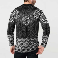 New Zealand Aotearoa Button Sweatshirt Black Taniko Art Maori Pattern LT05 - Polynesian Pride
