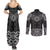 New Zealand Aotearoa Couples Matching Summer Maxi Dress and Long Sleeve Button Shirt Black Taniko Art Maori Pattern