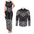 New Zealand Aotearoa Couples Matching Tank Maxi Dress and Long Sleeve Button Shirt Black Taniko Art Maori Pattern