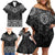 New Zealand Aotearoa Family Matching Off Shoulder Short Dress and Hawaiian Shirt Black Taniko Art Maori Pattern