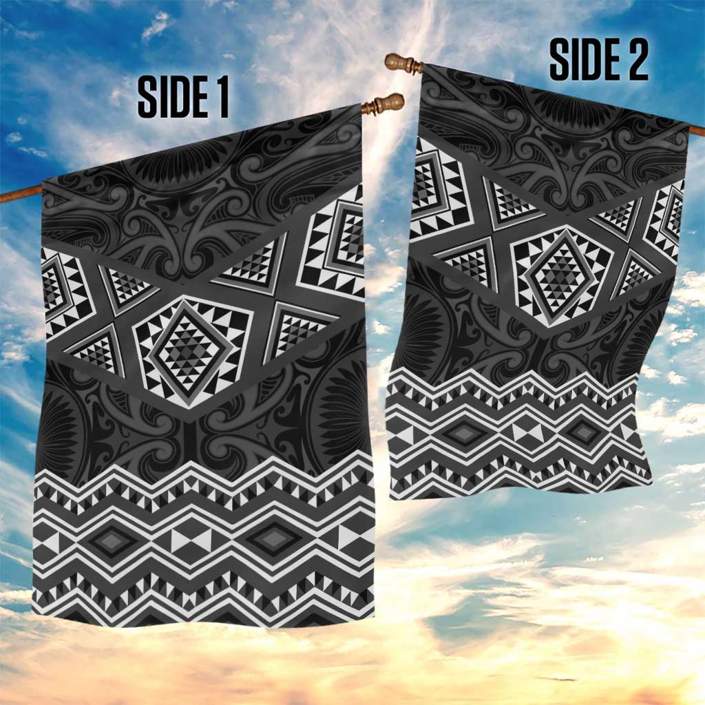 New Zealand Aotearoa Garden Flag Black Taniko Art Maori Pattern LT05 - Polynesian Pride