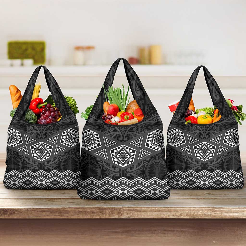 New Zealand Aotearoa Grocery Bag Black Taniko Art Maori Pattern LT05 3-pack One Size Black - Polynesian Pride