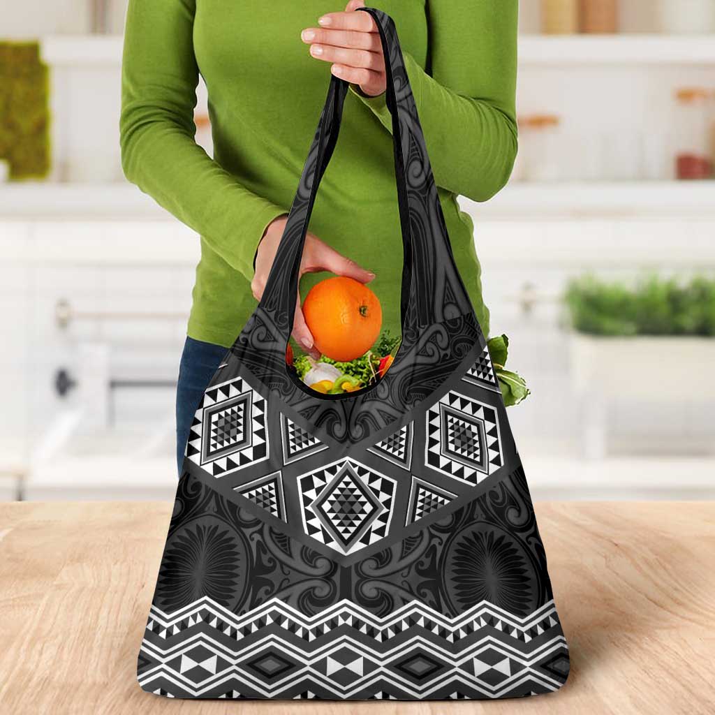 New Zealand Aotearoa Grocery Bag Black Taniko Art Maori Pattern LT05 - Polynesian Pride