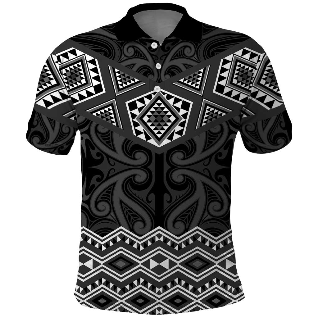 New Zealand Aotearoa Polo Shirt Black Taniko Art Maori Pattern LT05 Black - Polynesian Pride