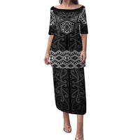 New Zealand Aotearoa Puletasi Black Taniko Art Maori Pattern LT05 Long Dress Black - Polynesian Pride