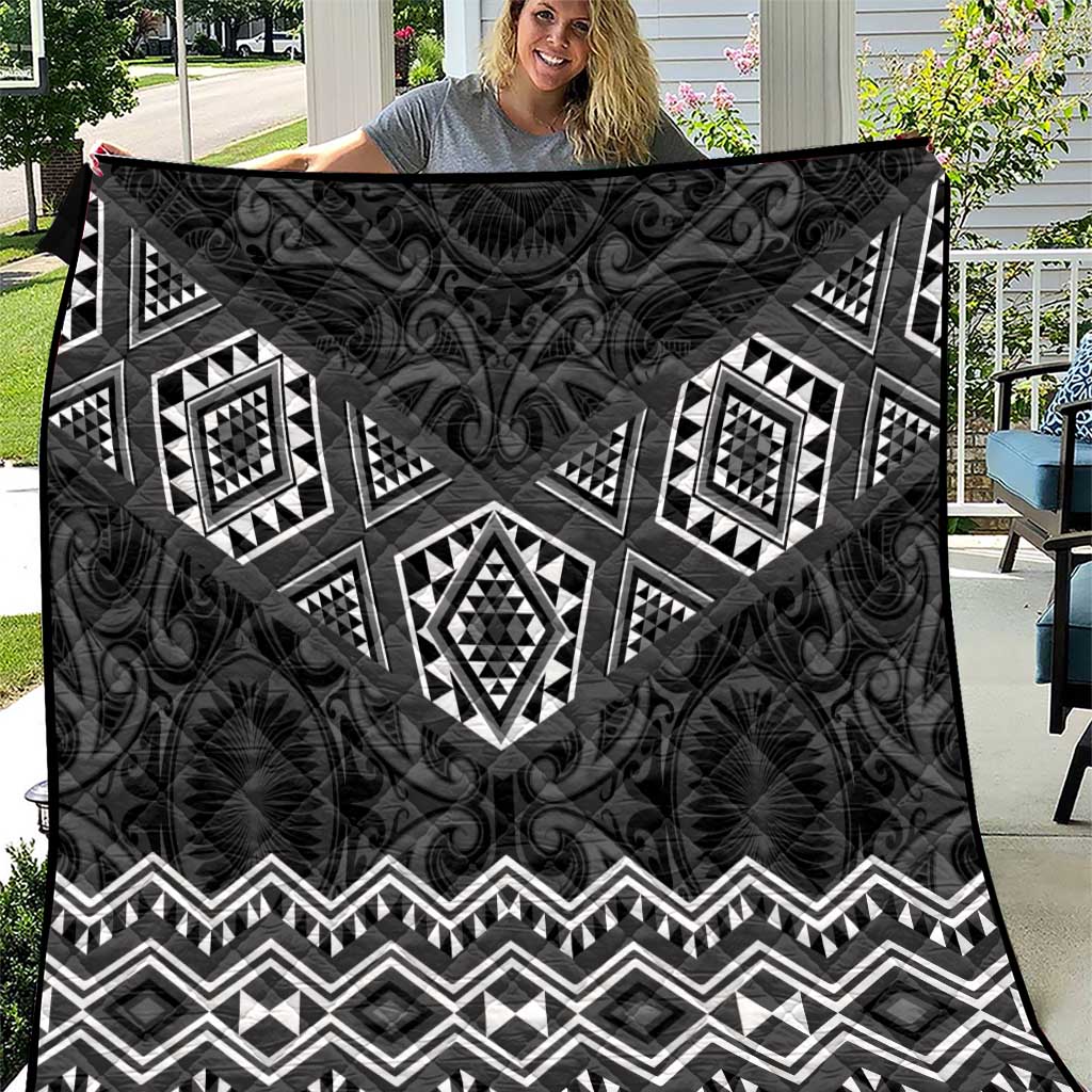 New Zealand Aotearoa Quilt Black Taniko Art Maori Pattern LT05 Black - Polynesian Pride