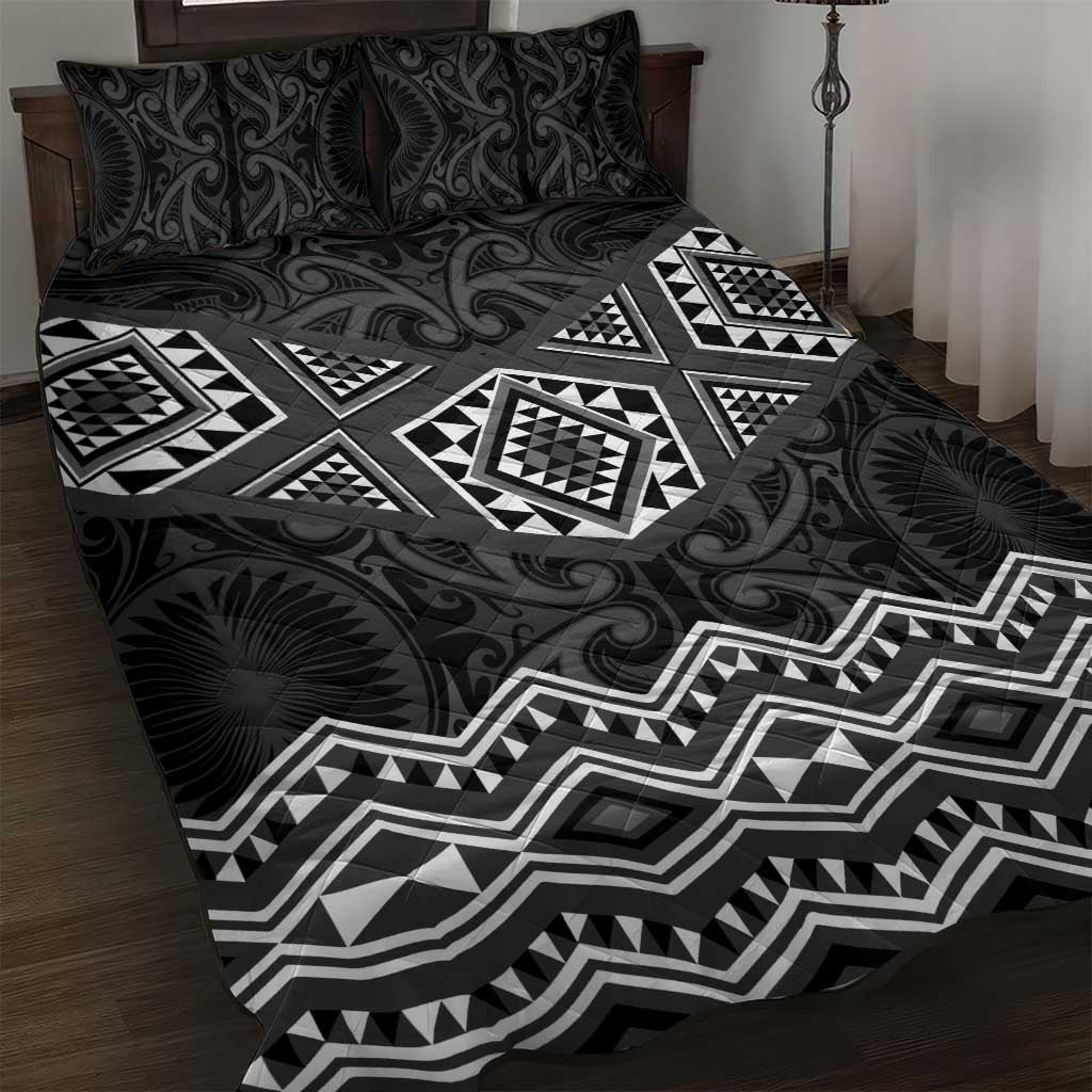 New Zealand Aotearoa Quilt Bed Set Black Taniko Art Maori Pattern LT05 Black - Polynesian Pride