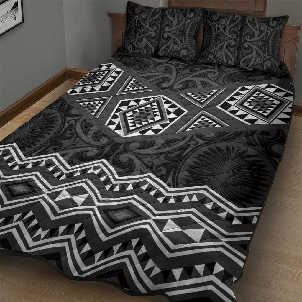 New Zealand Aotearoa Quilt Bed Set Black Taniko Art Maori Pattern LT05 - Polynesian Pride