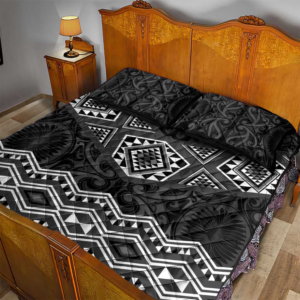 New Zealand Aotearoa Quilt Bed Set Black Taniko Art Maori Pattern LT05 - Polynesian Pride