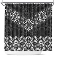New Zealand Aotearoa Shower Curtain Black Taniko Art Maori Pattern LT05 Black - Polynesian Pride