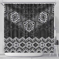 New Zealand Aotearoa Shower Curtain Black Taniko Art Maori Pattern LT05 - Polynesian Pride