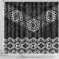 New Zealand Aotearoa Shower Curtain Black Taniko Art Maori Pattern LT05 - Polynesian Pride