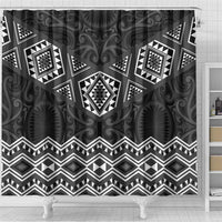 New Zealand Aotearoa Shower Curtain Black Taniko Art Maori Pattern LT05 - Polynesian Pride