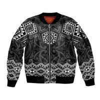 New Zealand Aotearoa Sleeve Zip Bomber Jacket Black Taniko Art Maori Pattern LT05 Unisex Black - Polynesian Pride