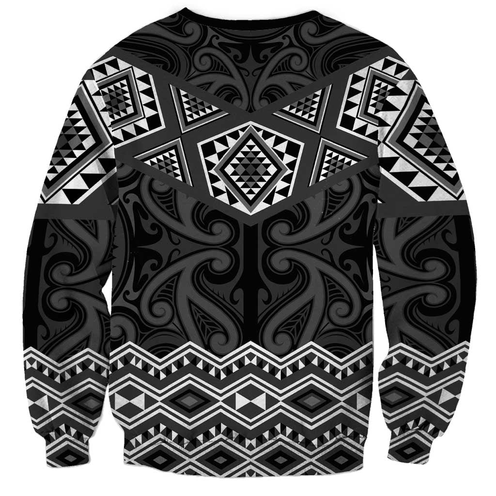 New Zealand Aotearoa Sweatshirt Black Taniko Art Maori Pattern LT05 - Polynesian Pride
