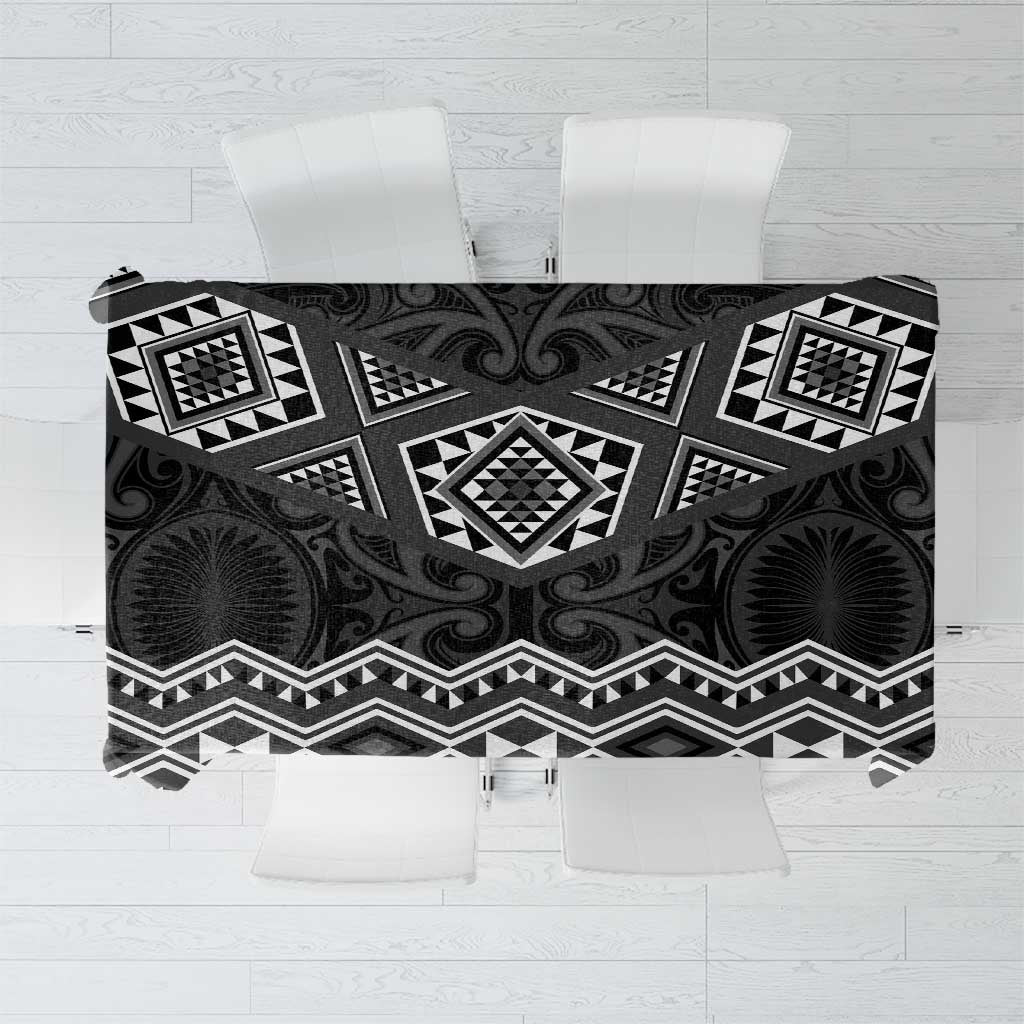 New Zealand Aotearoa Tablecloth Black Taniko Art Maori Pattern LT05 Black - Polynesian Pride