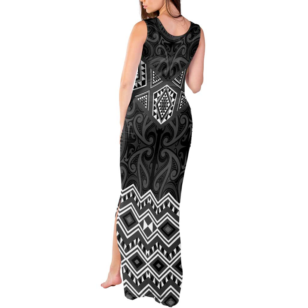 New Zealand Aotearoa Tank Maxi Dress Black Taniko Art Maori Pattern LT05 - Polynesian Pride