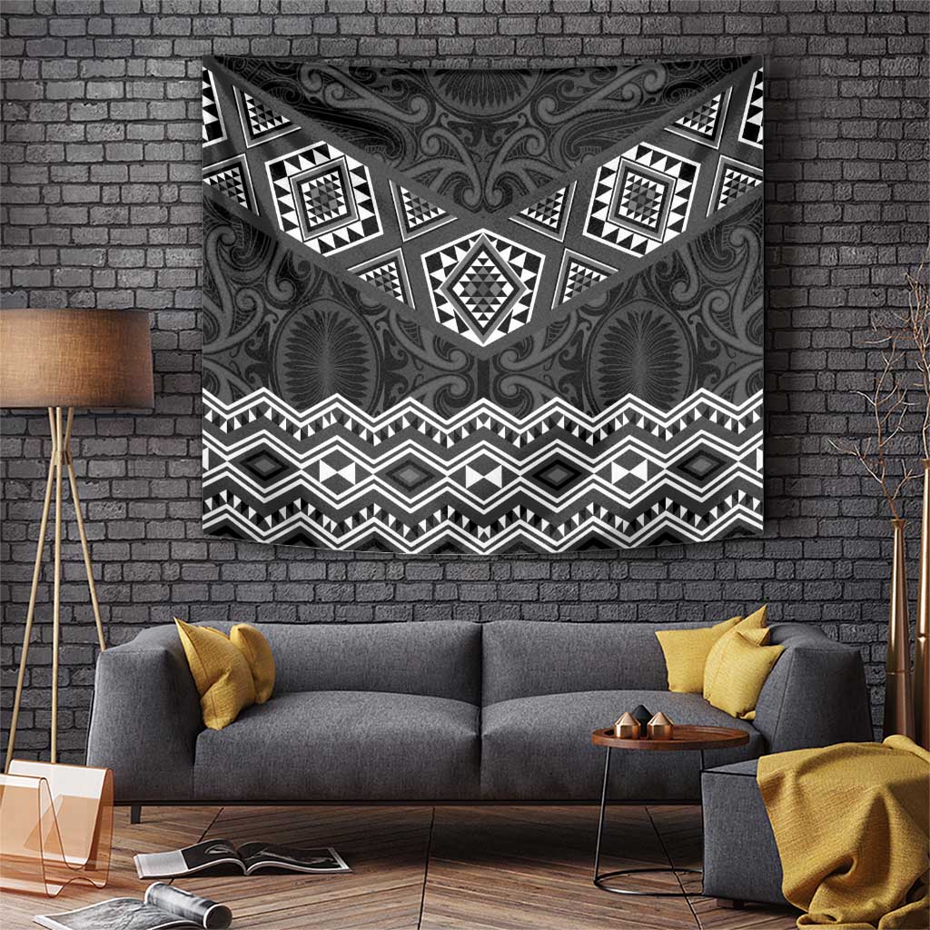 New Zealand Aotearoa Tapestry Black Taniko Art Maori Pattern LT05 Black - Polynesian Pride