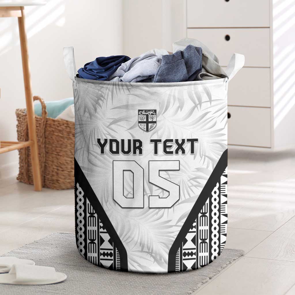Custom Fiji 2026 Rugby Laundry Basket Fijian Tapa Pattern LT05 White - Polynesian Pride